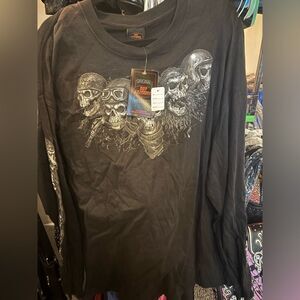Men’s Hot Leathers Biker 5 Skulls LS Tshirt
